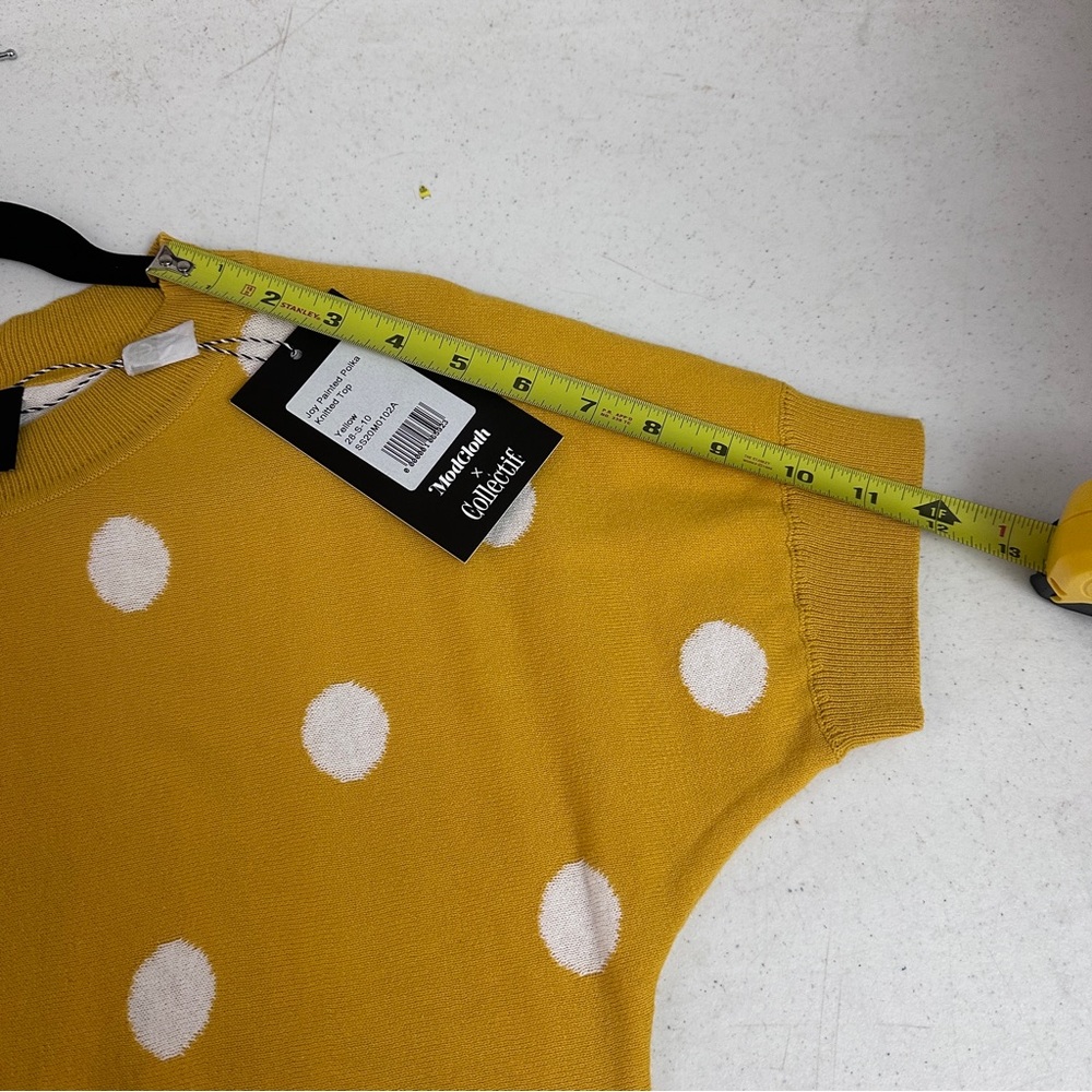 ModCloth Mustard Yellow Polka Dot Short Sleeve Sweater - Picture 10 of 12